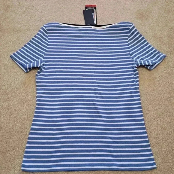 ❤ NWT Tommy Hilfiger Striped T-shirt Blue White Boatneck Tee Medium Short Sleeve - Picture 13 of 15